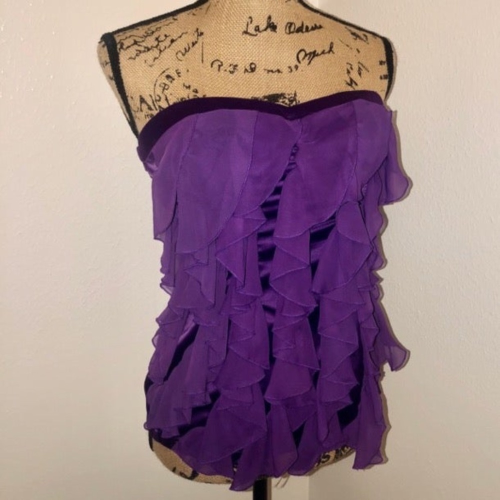 Purple Ruffle Strapless Top